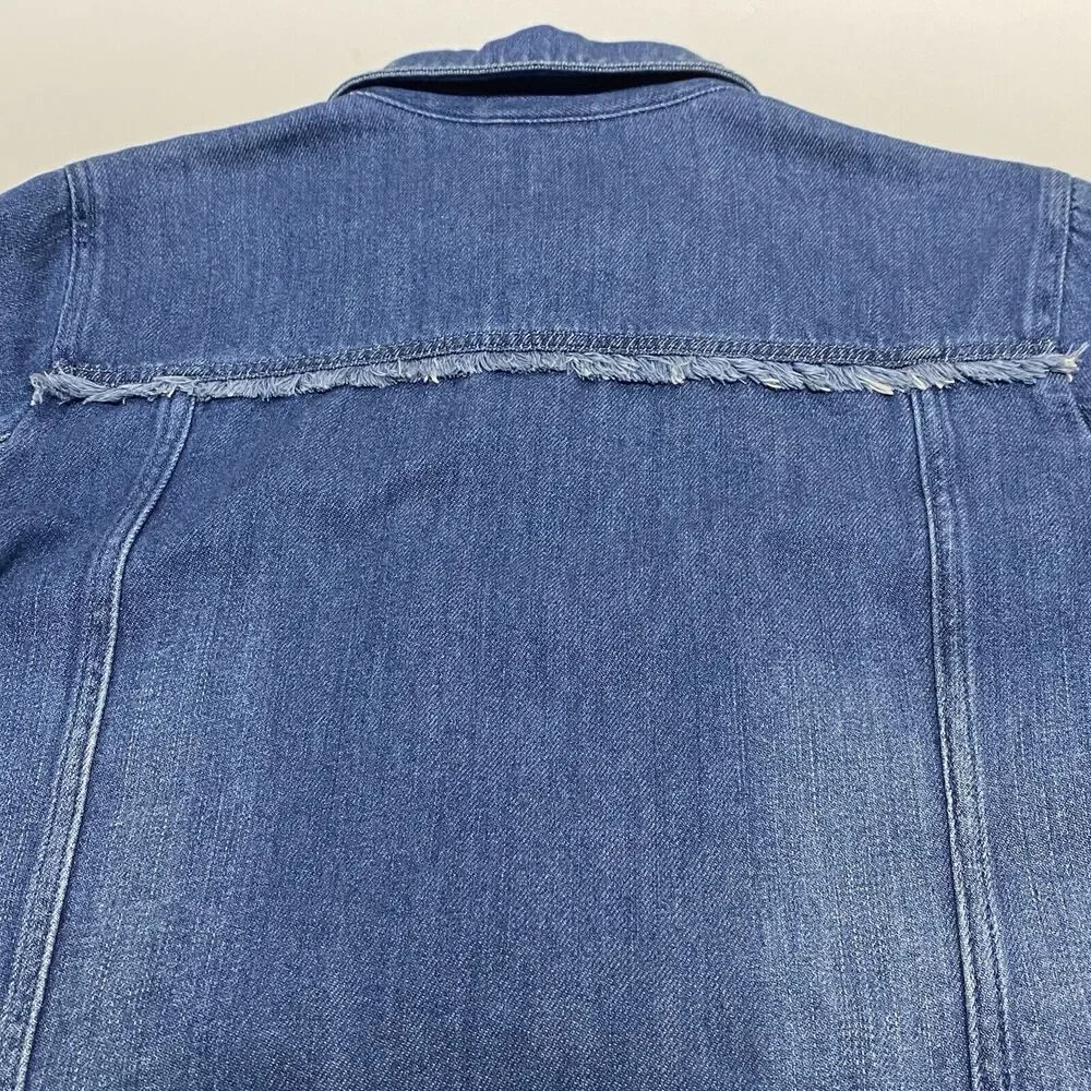 J Jill Denim Jean Jacket Women’s Small Petite Blue Frayed Details Boho Retro - Picture 4 of 9